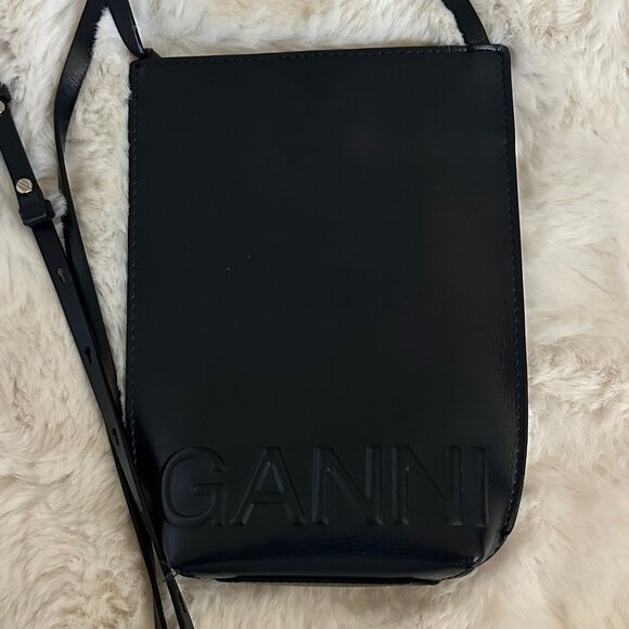 Ganni Mini Leather Crossbody Bag in Navy - Picture 1 of 4